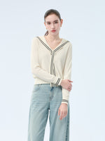 Tencel Blend Sailor Collar Women Knit Top GOELIA