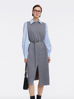 [Preview] Sleeveless Knit Dress And Shirt Two-Piece Set With Belt GOELIA