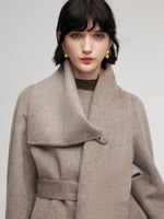 Alpaca Wool Blend Double-Faced Women Wrap Coat With Scarf GOELIA