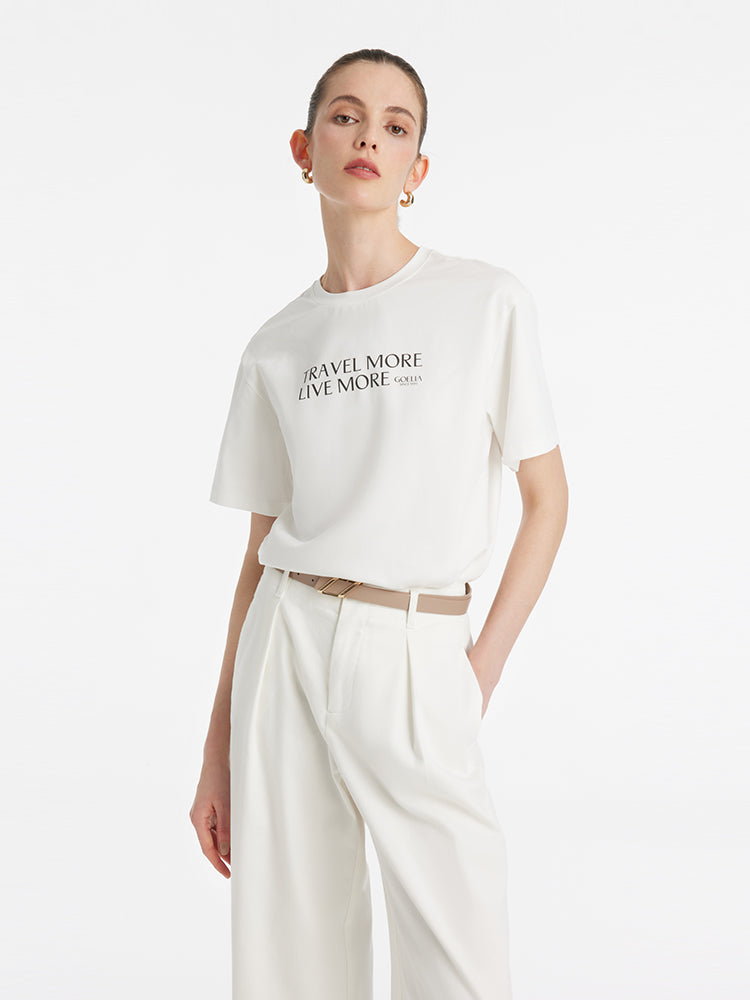 Pure Cotton Chic Letter Printed Women T-Shirt GOELIA