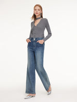 Acetate Blend Denim Rhinestone Women Jeans GOELIA
