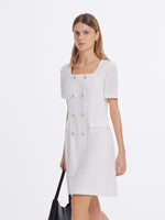 Triacetate Square Neck Double-Breasted Women Mini Dress GOELIA