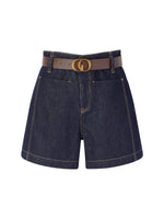 [Preview] 100% Cotton Denim Slimming Seamed Women Shorts With Belt GOELIA