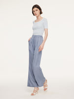 Lyocell Blend Stripe Square Neck Women Knit Top GOELIA