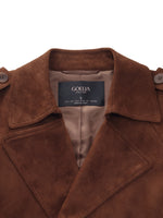 Faux Suede Straight Fit Women Belted Trench Coat GOELIA