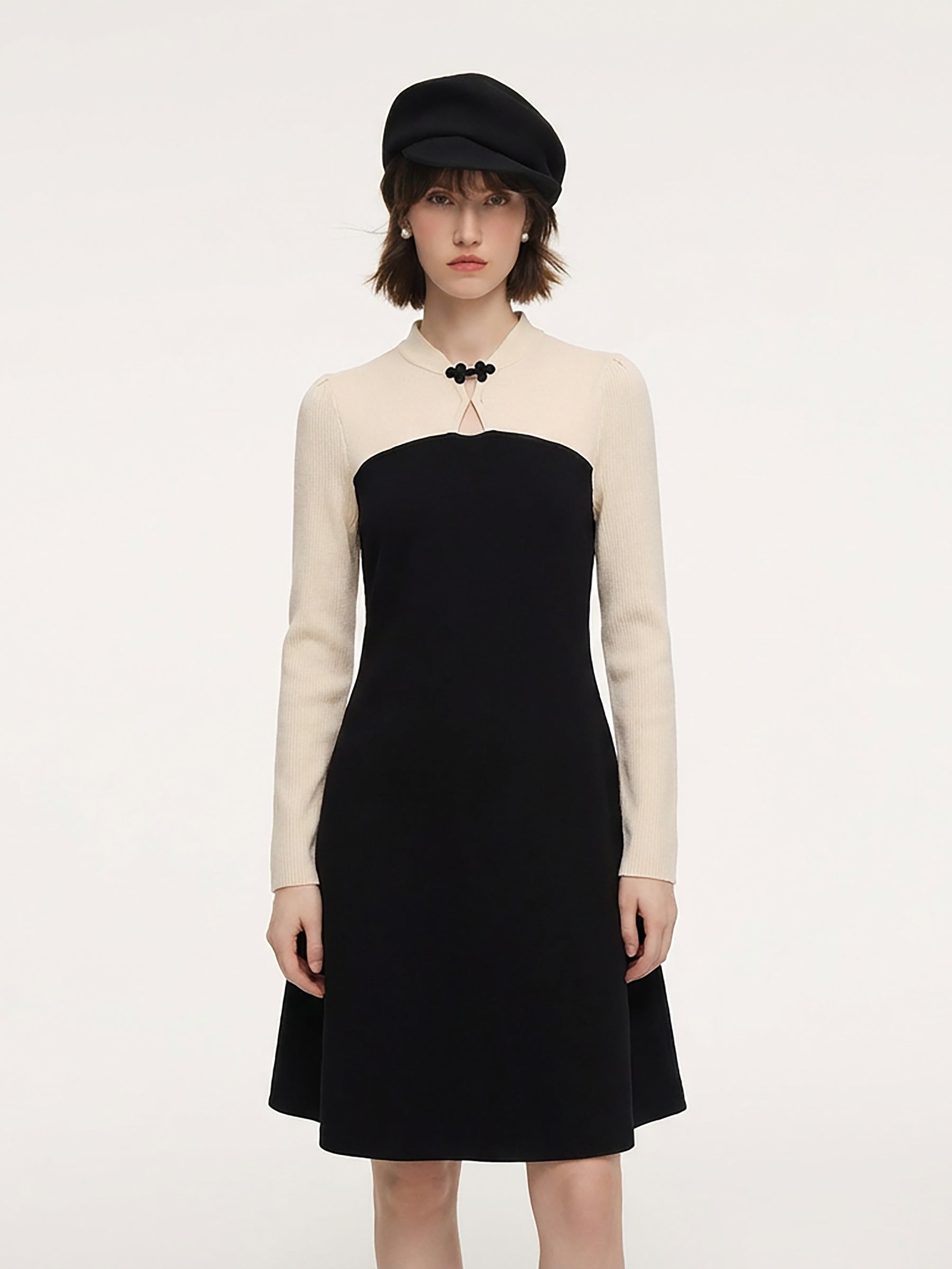 Lyocell Wool Blend Women Knit Qipao Midi Dress GOELIA