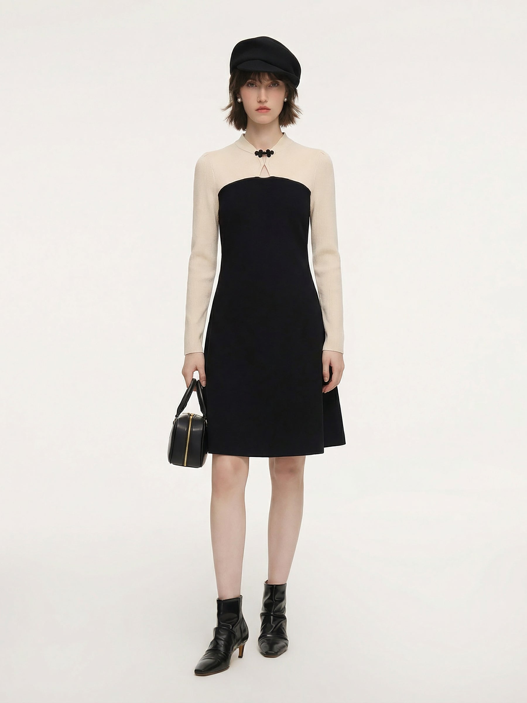 Lyocell Wool Blend Women Knit Qipao Midi Dress GOELIA