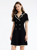 Tencel Blend Contrast Trim Women Lapel Knit Mini Dress GOELIA