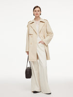Cotton Blend H-Line Women Mid Length Belted Trench Coat GOELIA