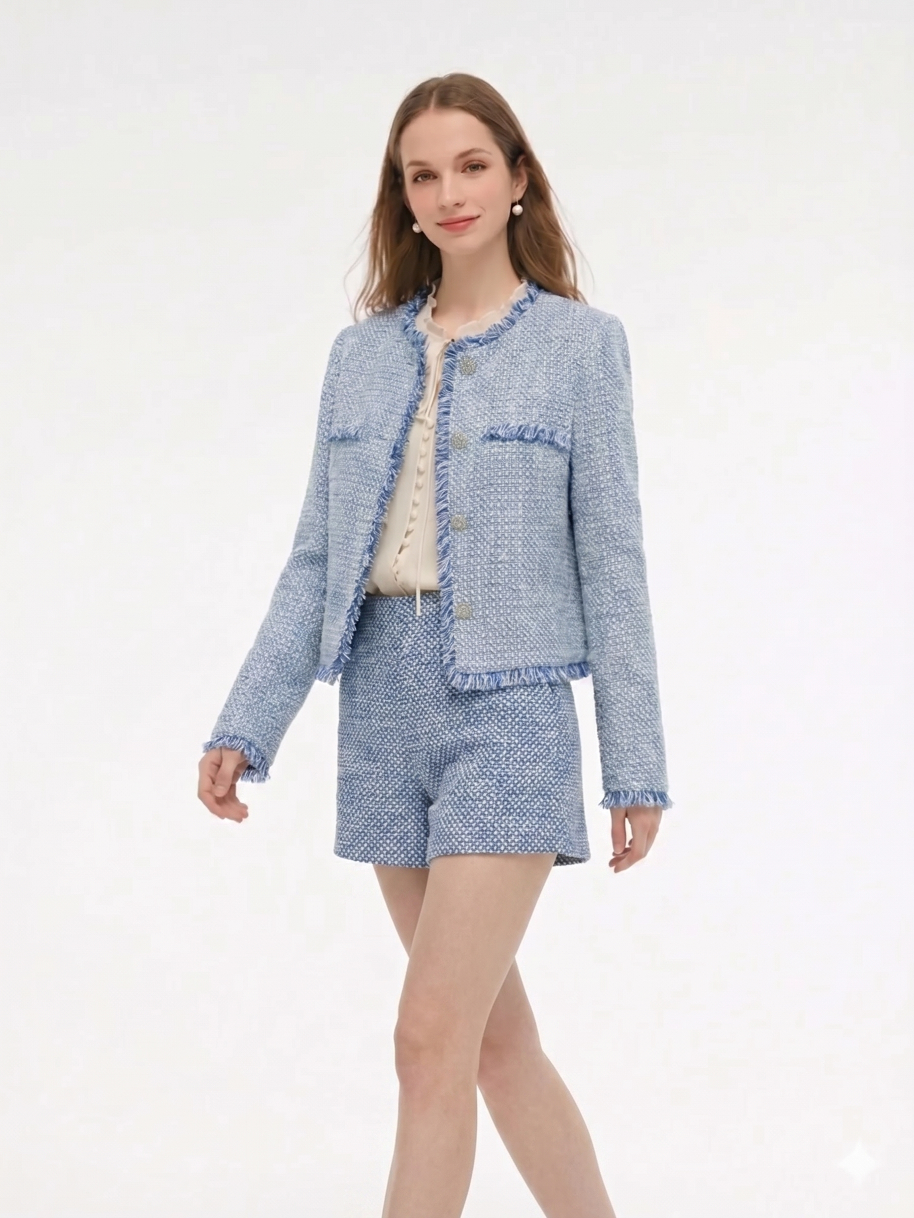 Cotton Blend Tweed A-Line Women Shorts GOELIA