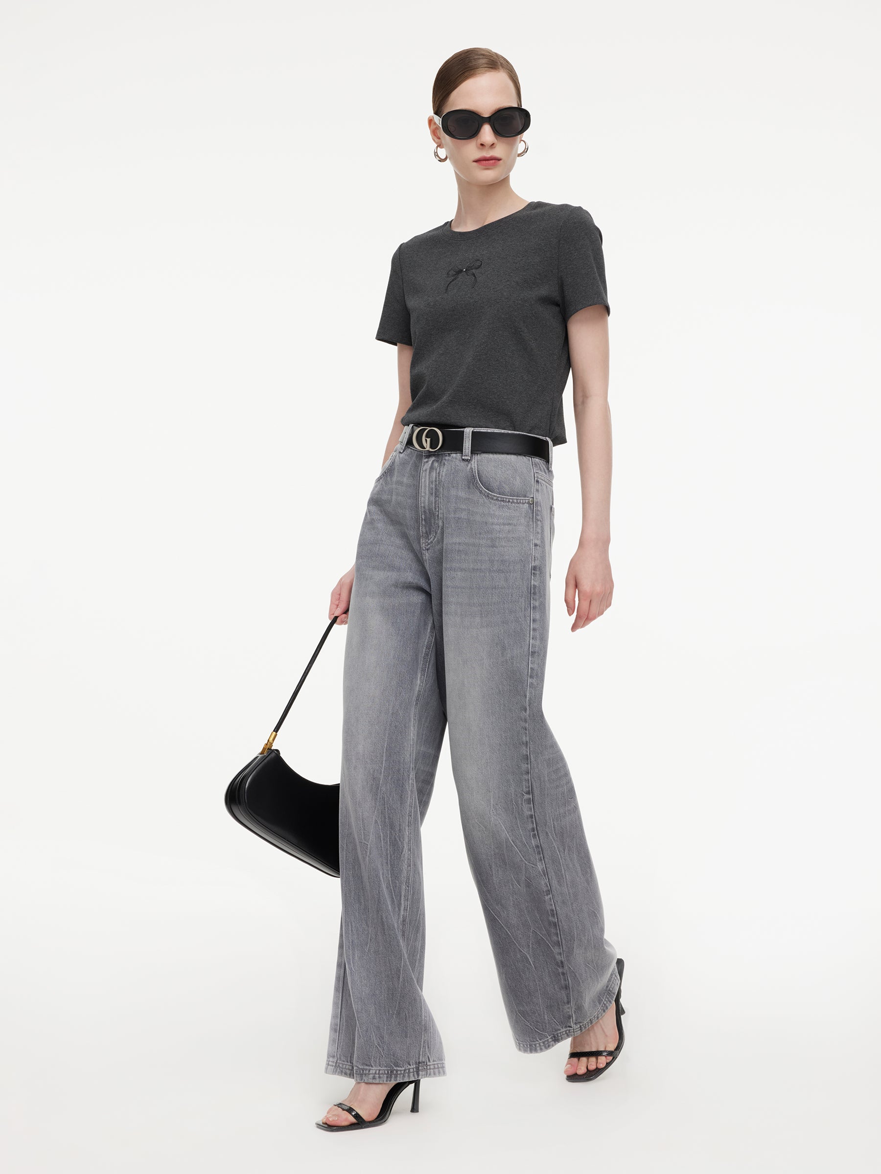 [Preview] Lyocell Cotton Blend Denim Women Straight Leg Jeans With Leather Belt GOELIA