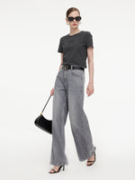 [Preview] Lyocell Cotton Blend Denim Women Straight Leg Jeans With Leather Belt GOELIA