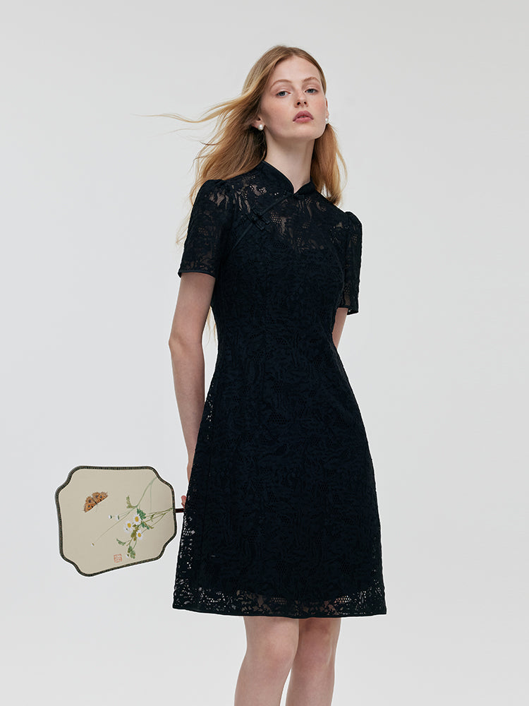 Lace Openwork Women Qipao Mini Dress GOELIA