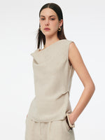 100% Linen Cowl Neck Women Tank Top GOELIA