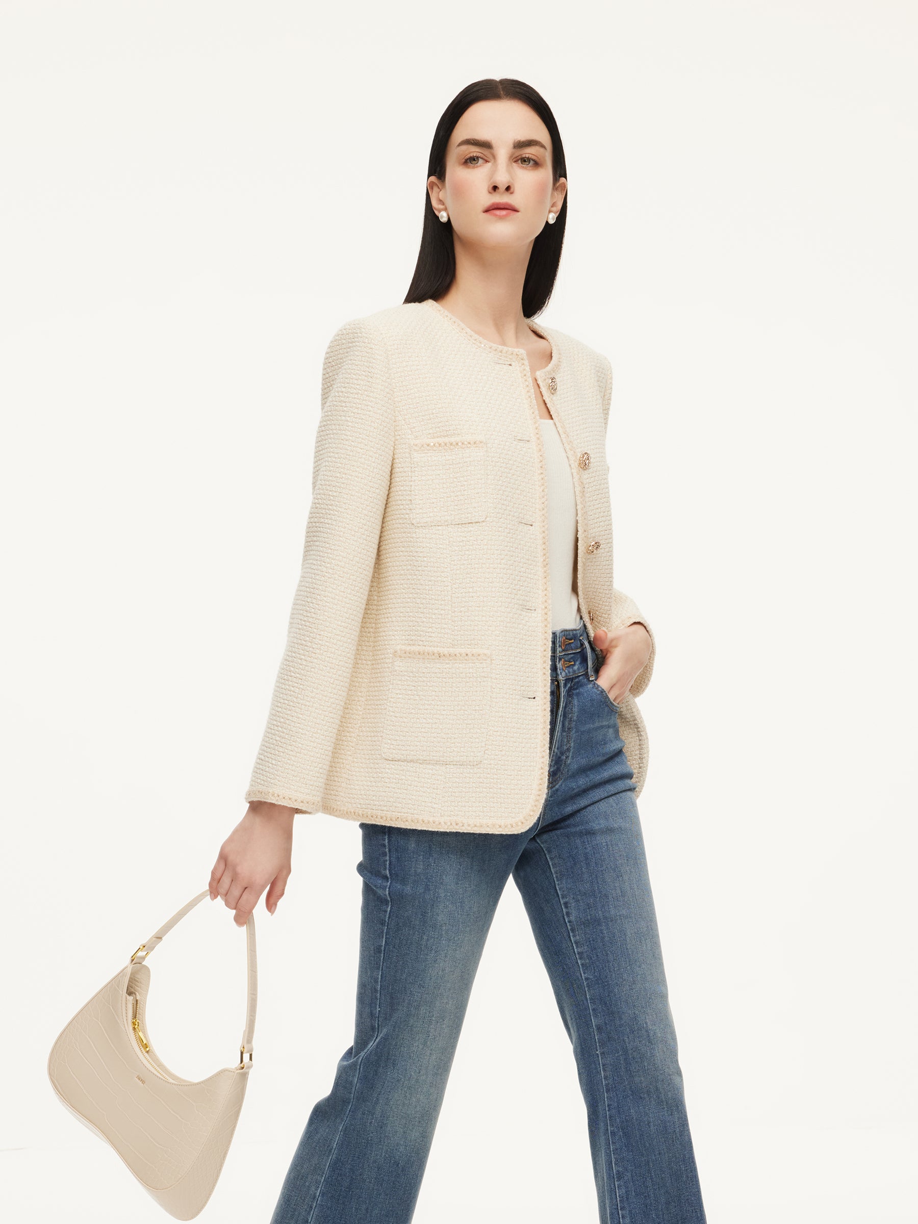 Wool Blend Tweed Braided Trim Women Jacket GOELIA