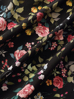 16 Momme Mulberry Silk Rose Printed Off Shoulder Women Maxi Dress GOELIA
