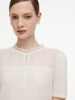 Jacquard Ruffle Neck Women Knit Top GOELIA