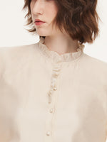 Acetate Modal Blend Ruffle Neck Women Shirt GOELIA