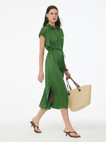 22MM Mulberry Silk Stretch Women Maxi Shirt Dress With Belt GOELIA