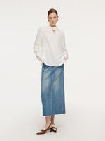 Acetate Blend Floral Neck Women Blouse GOELIA