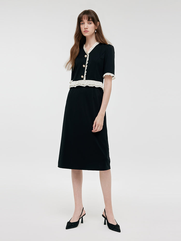 Ruffle Patchwork Women Midi Dress GOELIA