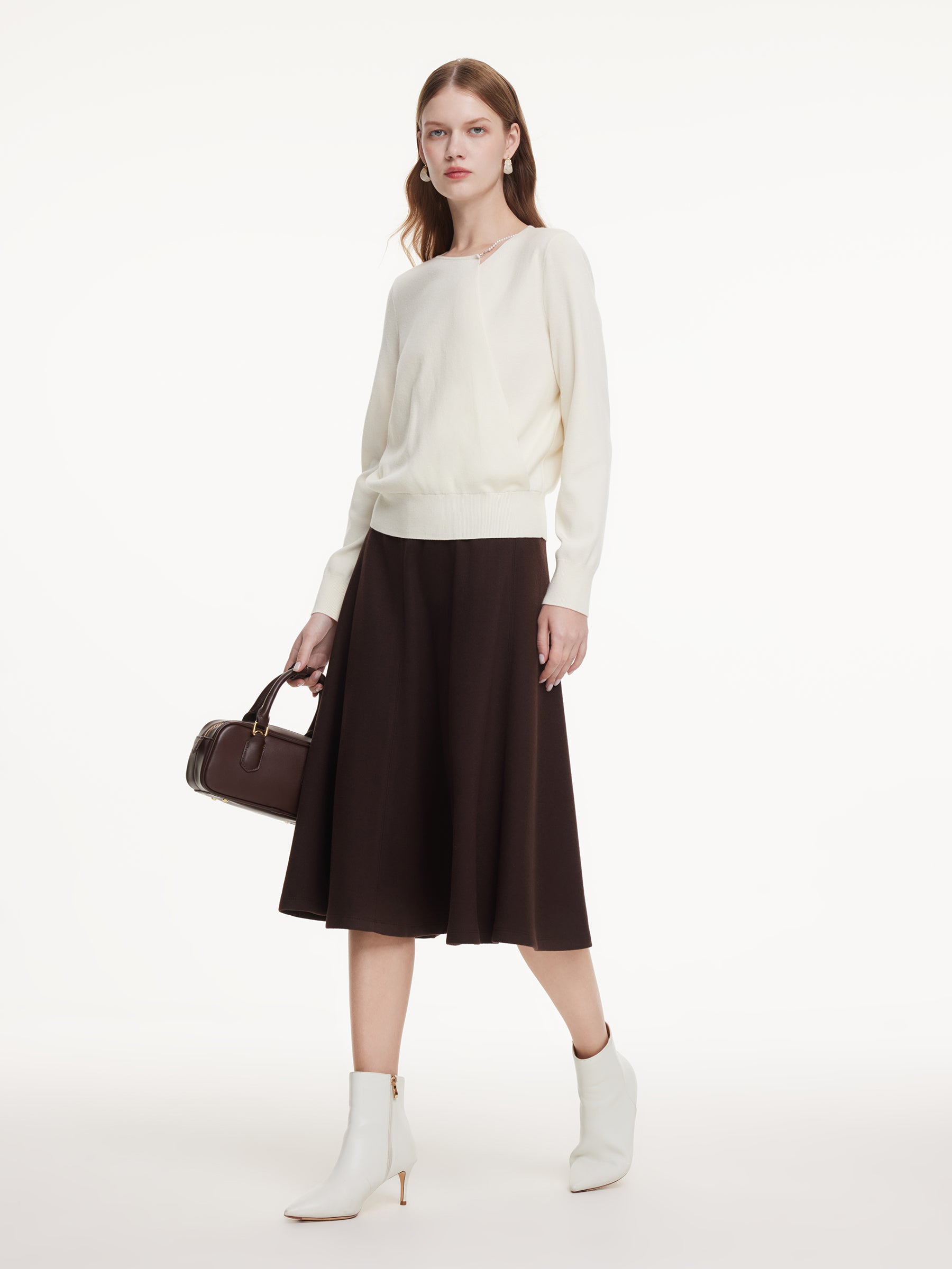 Lyocell Wool Blend Asymmetrical Neck Women Knit Top GOELIA