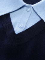 100% Wool Color Block Faux Two-Piece Women Sweater GOELIA