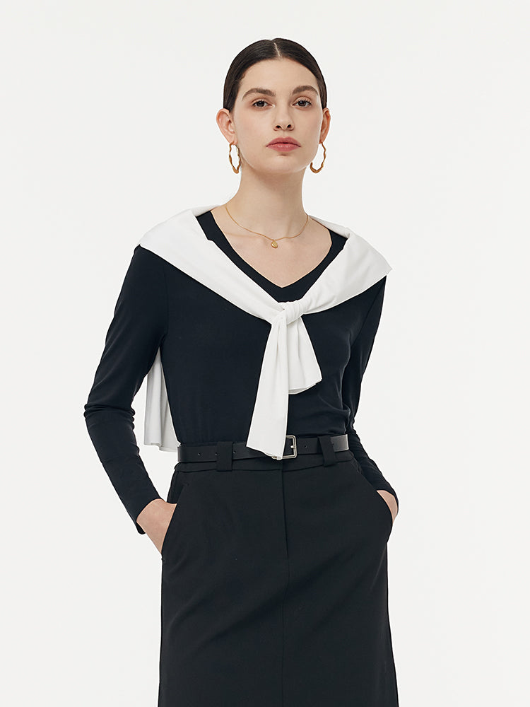 Two-pack (Black & White) Modal V-Neck Long Sleeve Top GOELIA