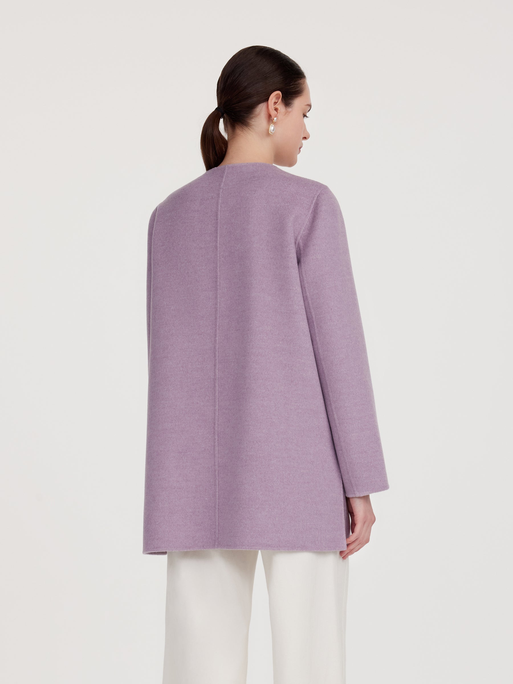 100%ウール ダブルフェイス レディースコート フリンジスカーフ付き