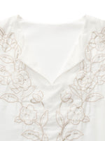 Tencel Blend Sequins Embroidered Women Midi Dress With Tie String Belt GOELIA