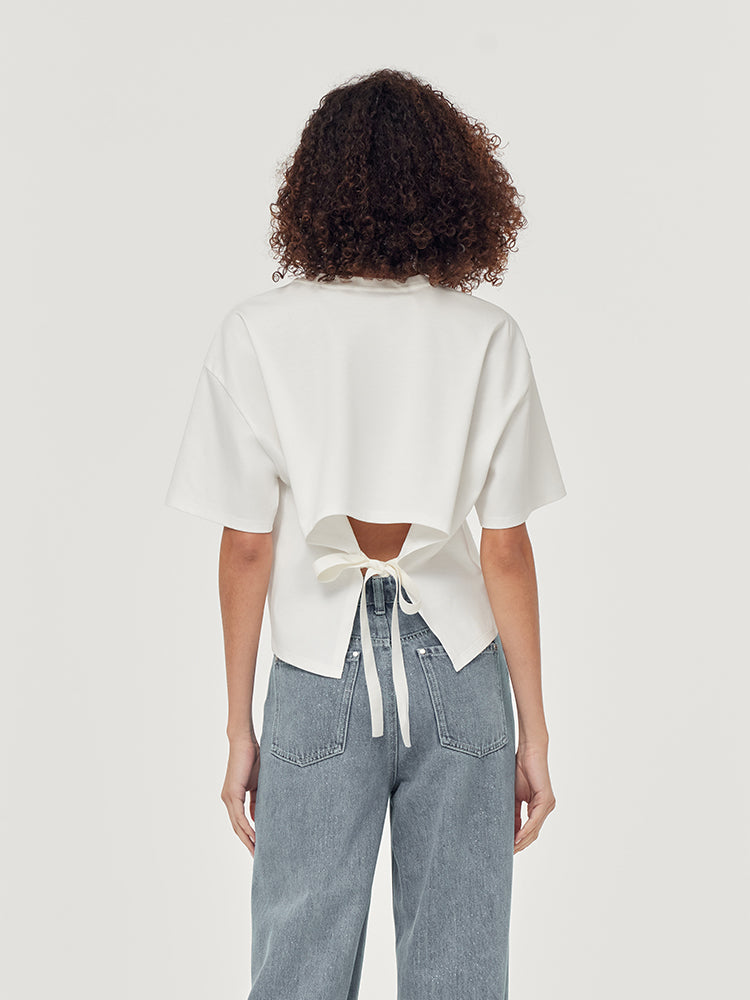 100% Cotton Women Tie Back T-Shirt GOELIA