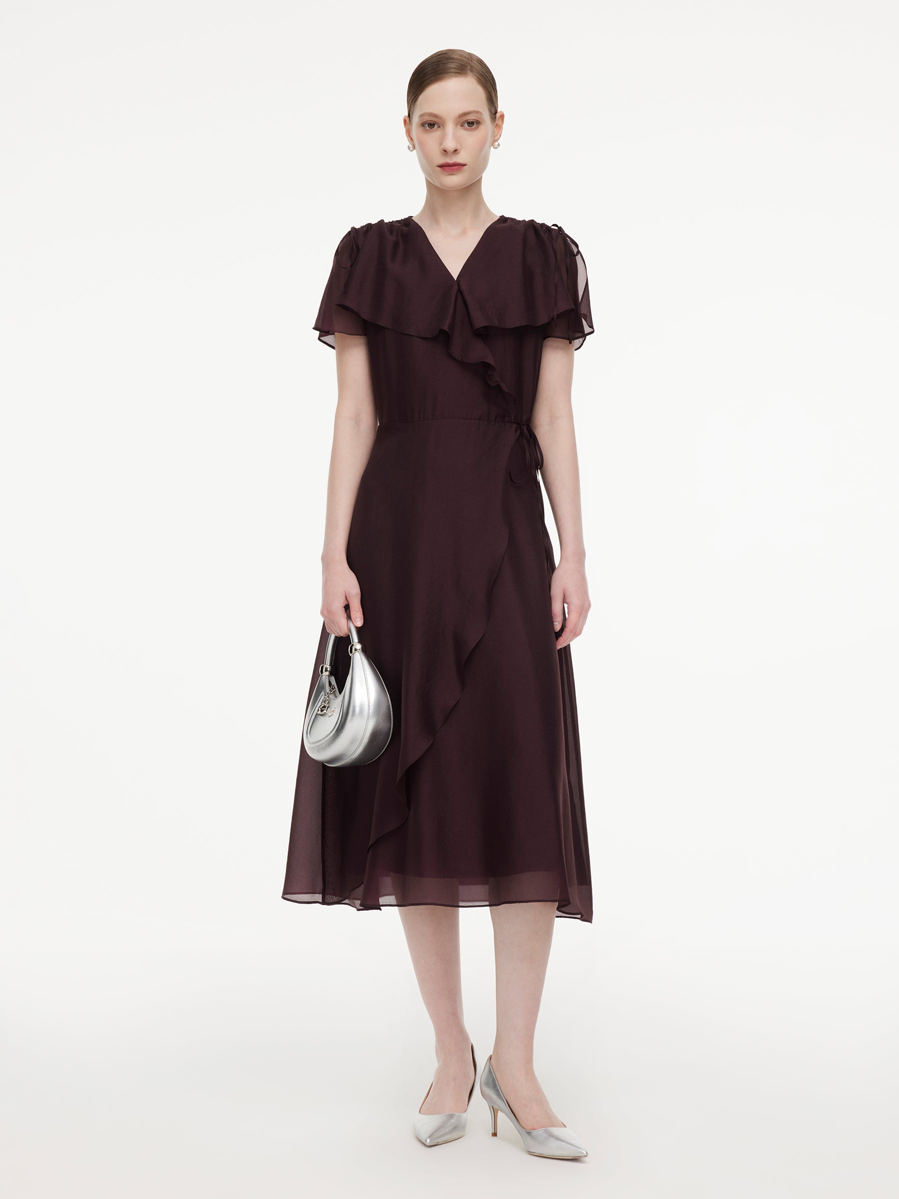 Ruffled Sleeve Women Wrap Maxi Dress GOELIA