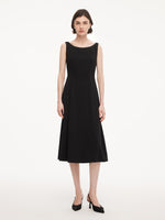 Tencel Blend Sleeveless Women Knit Midi Dress With Detachable Flounce Overlay GOELIA