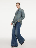 Tencel Cotton Blend Denim Women Shirt With Detachable Rhinestone Ties GOELIA