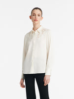 Mulberry Silk Embroidered Openwork Women Shirt GOELIA