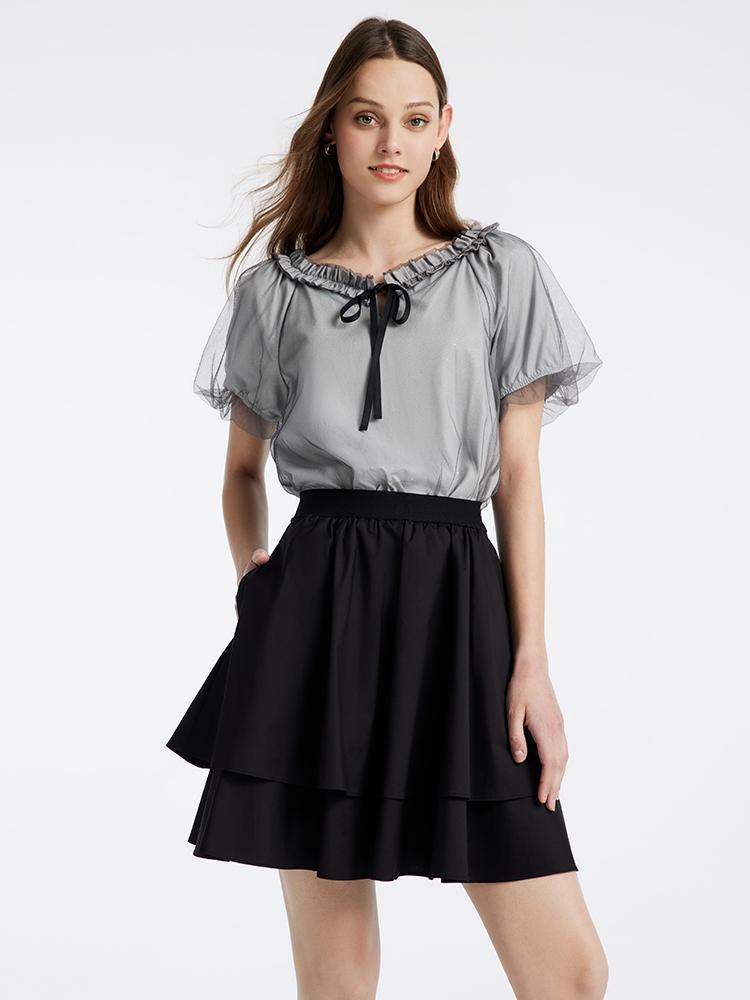 Knitted Mesh Blouse And Half Skirt Two-Piece Set GOELIA