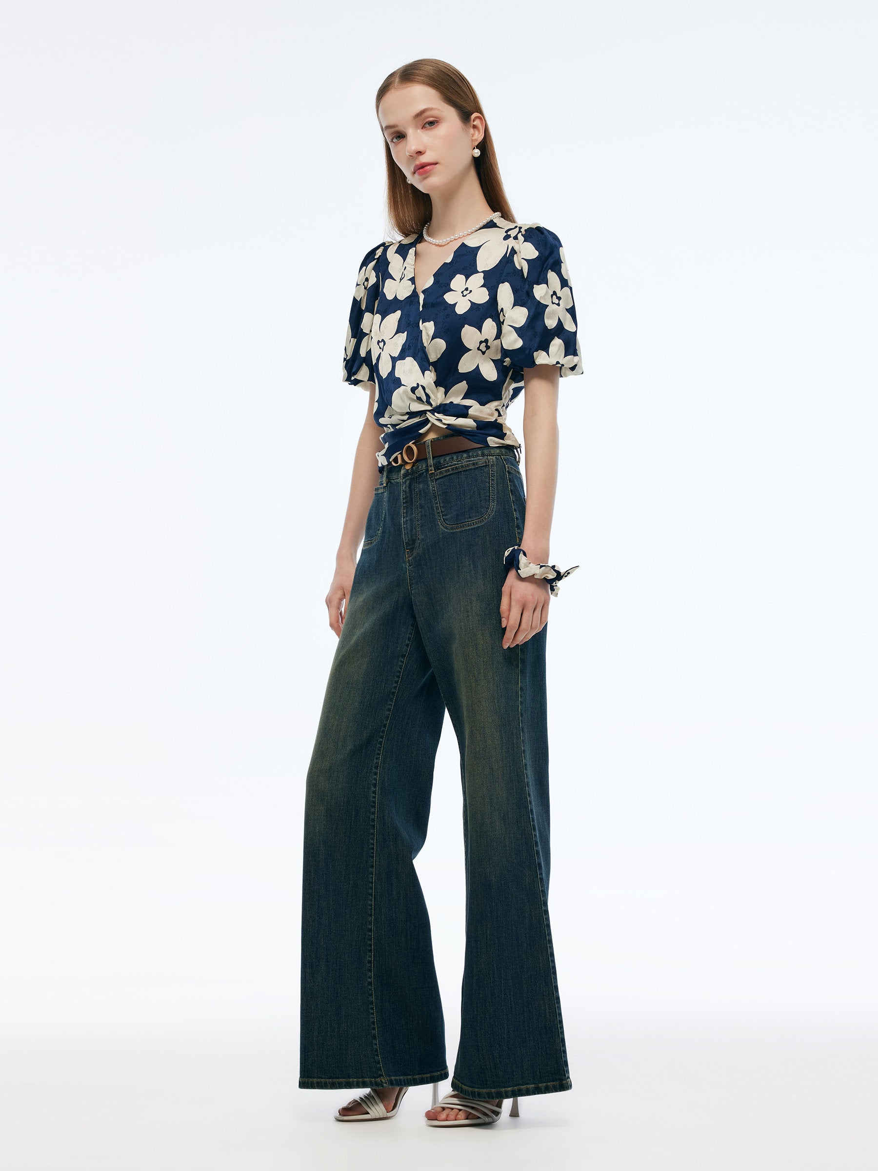 Floral Print Twist Front Women Top GOELIA