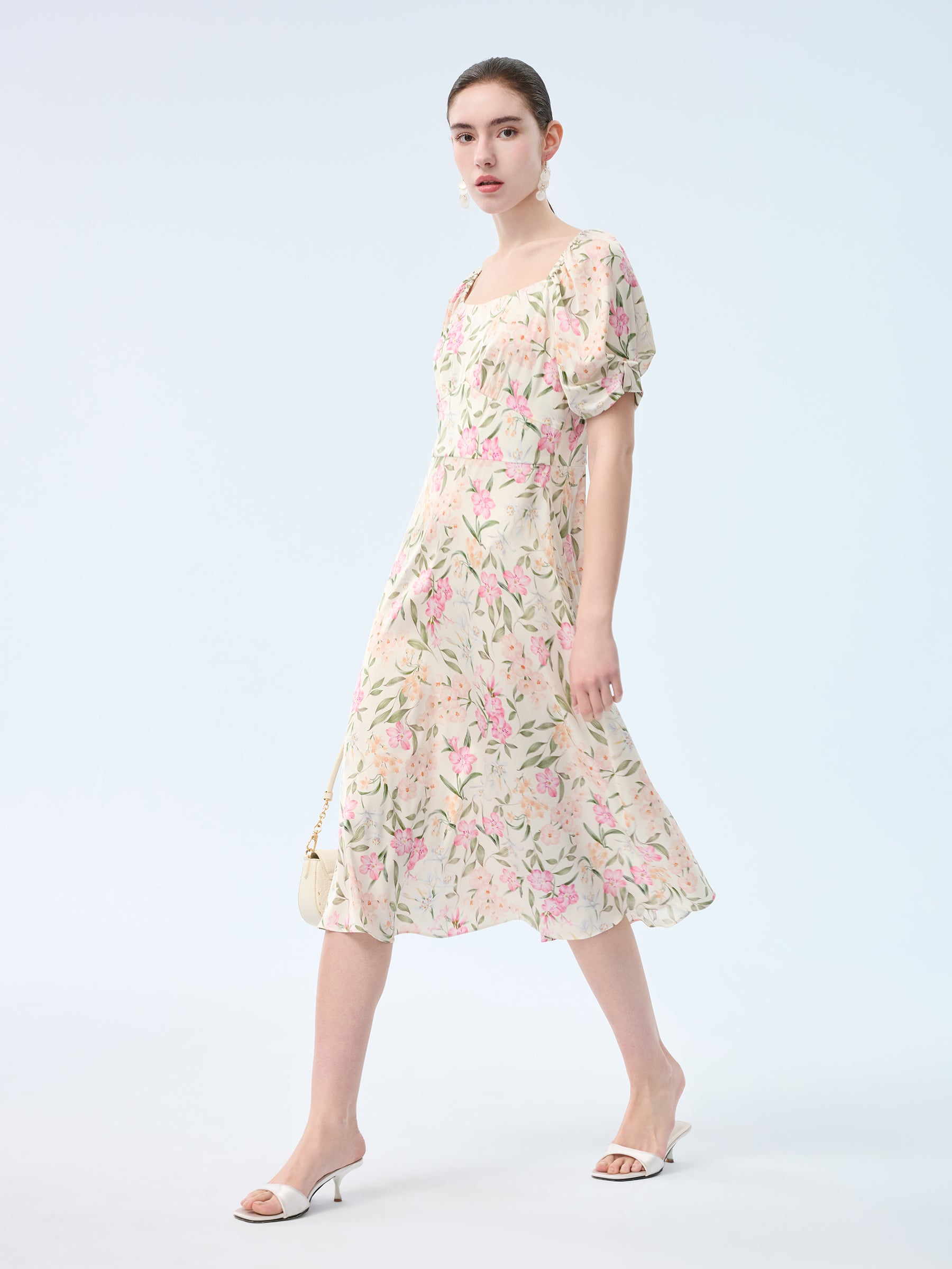[Preview] 19MM Mulberry Silk Floral Print Women Square Neck Maxi Dress GOELIA