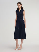 22MM Mulberry Silk Gathered Waist Women Sleeveless Maxi Dress GOELIA