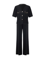 V-Neck Top And Straight Pants Two-Piece Set GOELIA