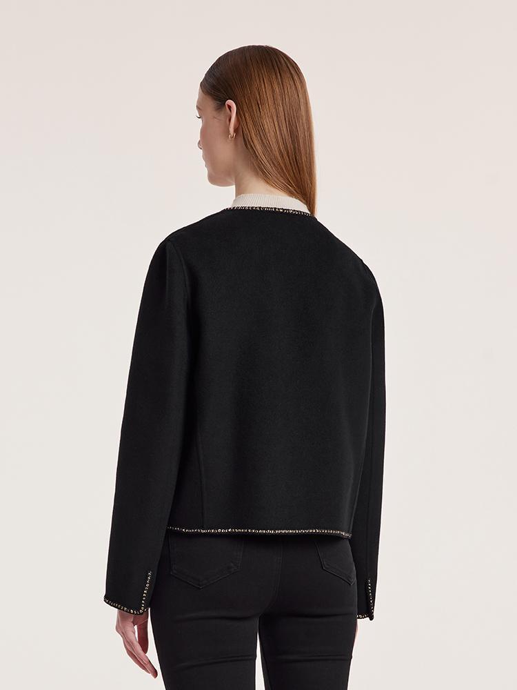 Black Pure Woolen Tweed Jacket GOELIA