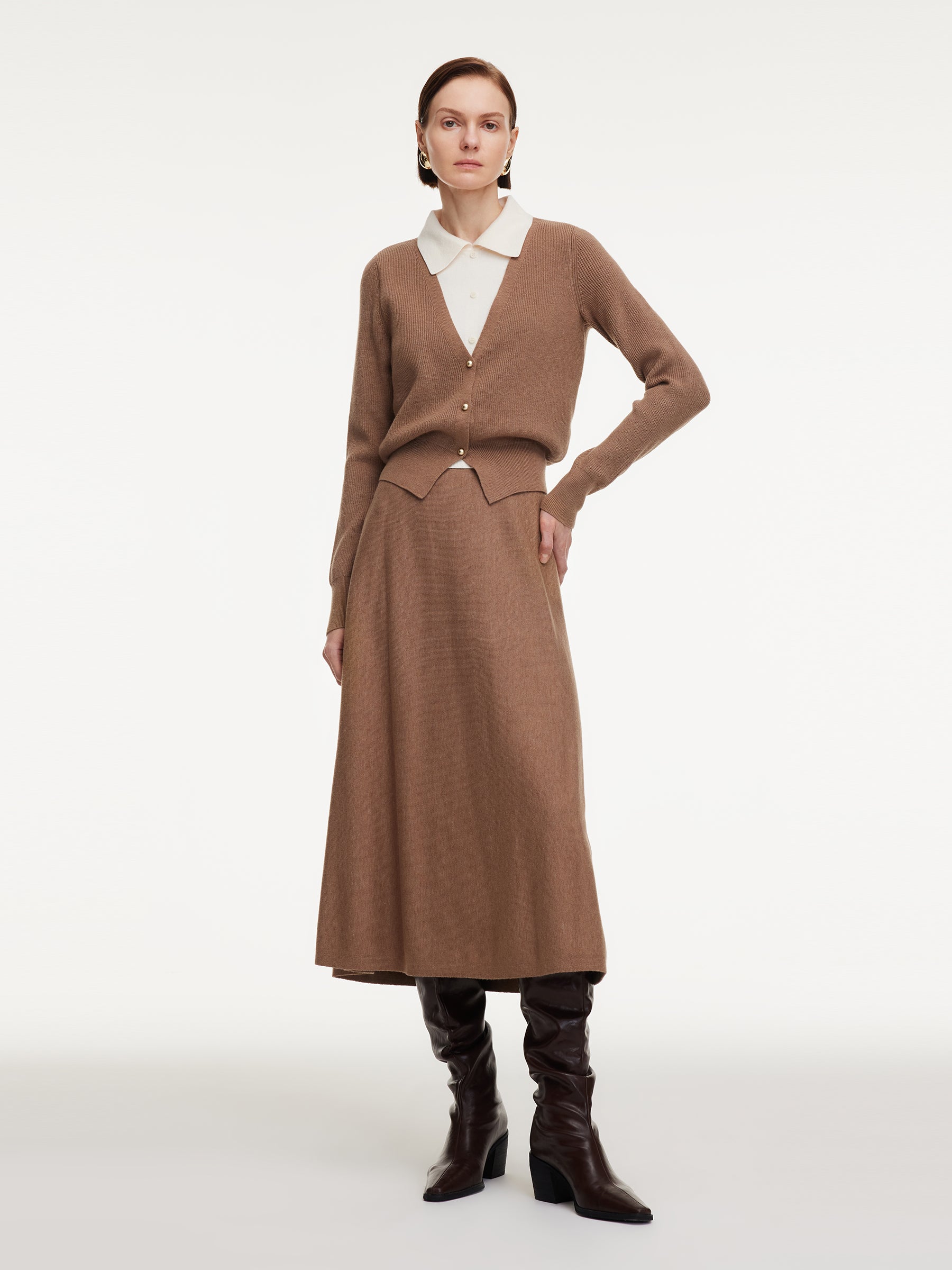[Preview] Faux Two-Piece Knit Top And Skirt Two-Piece Set GOELIA