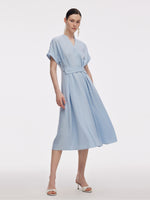 100% Acetate Adjustable Waist Women Midi Dress GOELIA