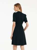 Tencel-Acetate Blend V-Neck Gathered Waist Women Mini Dress GOELIA