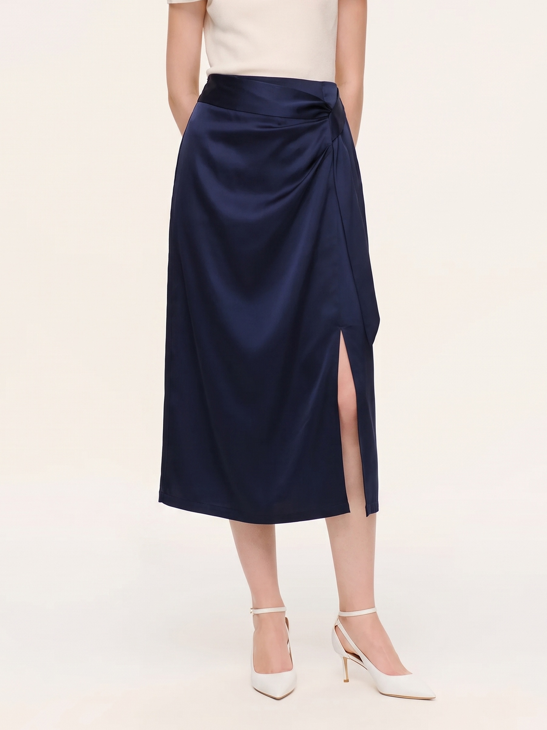 Triacetate Blend Asymmetric Ruched Women Skirt GOELIA