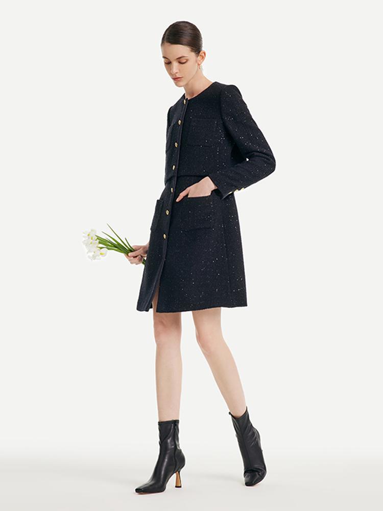 Tweed Fake Two-piece Tailored Wool Dress GOELIA