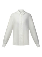 Acetate Blend Pleated Ruffle Collar Women Shirt GOELIA