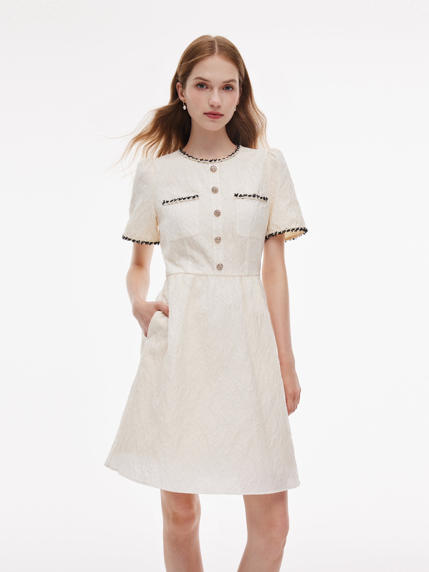 Jacquard Round Neck Women Mini Dress GOELIA