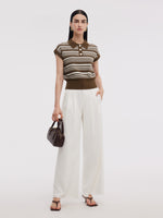 Tencel Blend Polo Collar Stripe Women Cap Sleeve Knit Tank Top GOELIA