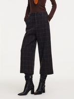 100% Wool Plaid Women Wide Leg Pants GOELIA